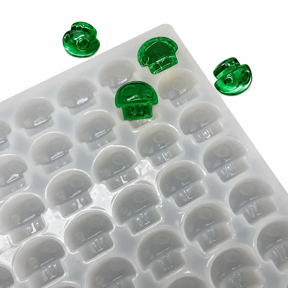 3.5 mL gummivorm paddenstoel - 140 holtes - productaanzicht, met smaragdgroene gummies