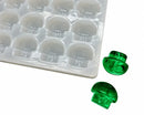 3.5 mL gummivorm paddenstoel - 140 holtes - zijaanzicht, met smaragdgroene gummies