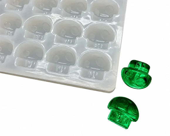 3.5 mL gummivorm paddenstoel - 140 holtes - zijaanzicht, met smaragdgroene gummies