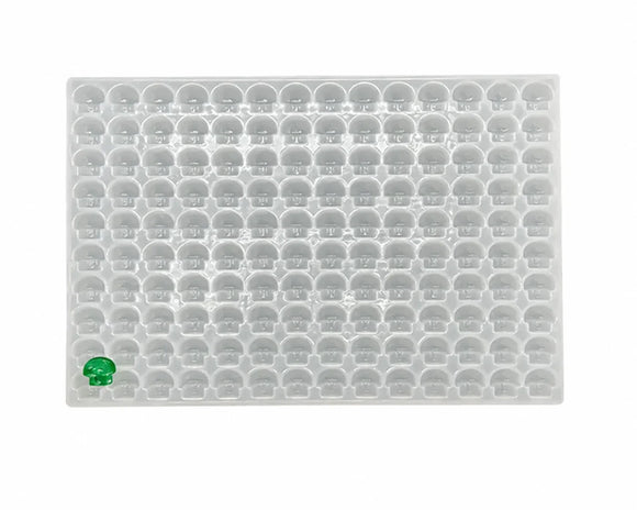 3.5 mL gummivorm paddenstoel - 140 holtes - horizontaal aanzicht, met smaragdgroene gummies
